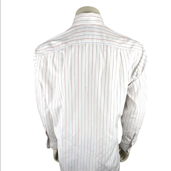 Men's Custom L/S Dress Shirt by Holland & Sherry of London White w/Vert Stripes - Picture 4 of 11